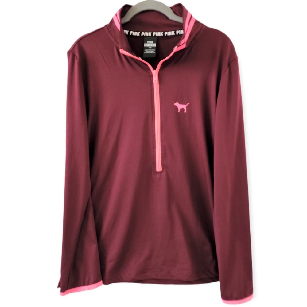 PINK Victoria's Secret Maroon and Pink Long Sleeve Pullover